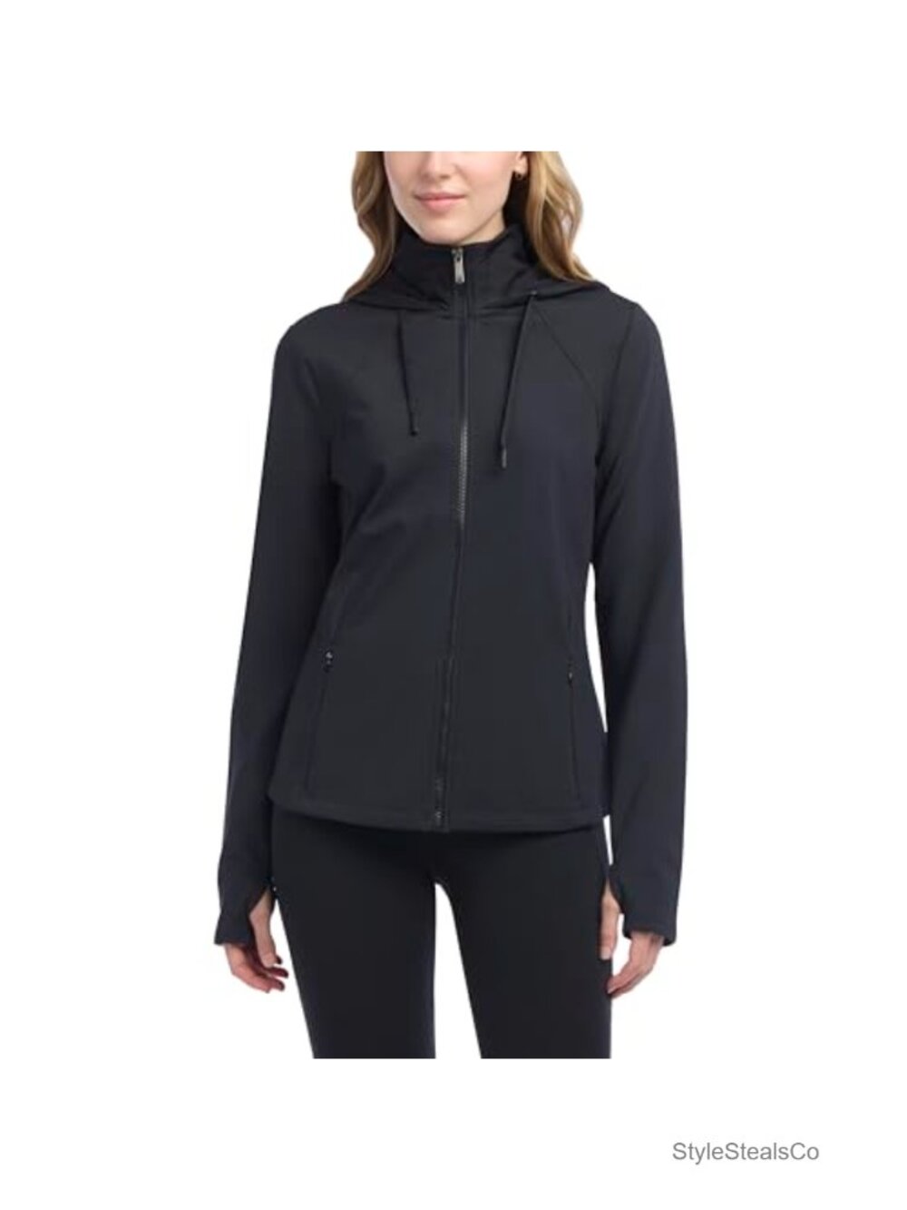 Fleece Lined Full Zip Hooded Yoga Jacket Athletic Activewear Thumbholes